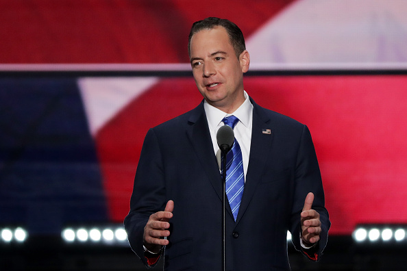 CLEVELAND OH- JULY 21 Reince Priebus chairman of the Republican National Committee delivers a speech during the evening session on the fourth day of the Republican National Convention