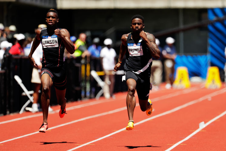 Gibbs High alum Trayvon Bromell right passes Jarrion Lawson on his way to winning his 100-meter heat in 9.94 seconds at the U.S. Olympic trials. He is the fastest qualifier for today’s semifinals