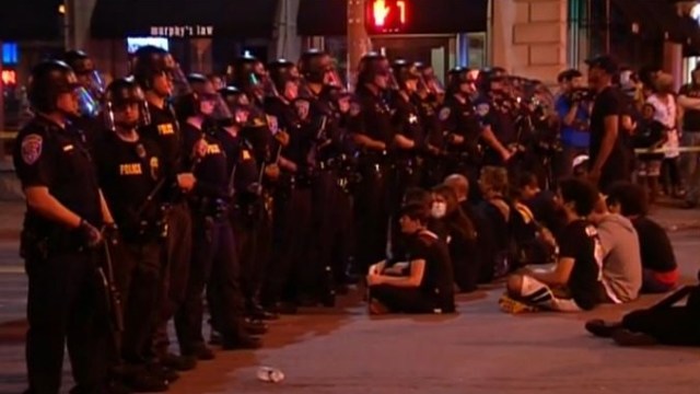 Rochester police were in riot gear patrolling the streets after the protesters marched