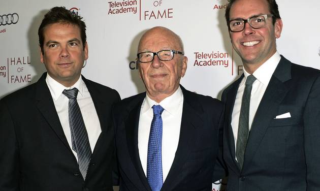 News Corp. Exeuctive Chairman Rupert Murdoch center and his sons Lachlan left and James Murdoch attend the 2014 Television Academy Hall of Fame in Beverly Hills Calif. Roger Ailes&#039 successor at Fox News