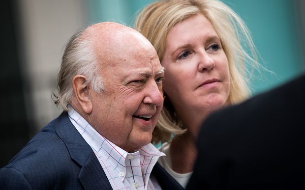 Roger Ailes at left with wife Elizabeth Tilson leaving the News Corp building in New York 19 July 2016