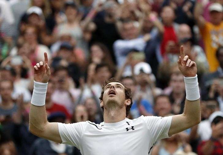 Britain Tennis- Wimbledon- All England Lawn Tennis & Croquet Club Wimbledon England- 6/7/16 Great Britain's Andy Murray celebrates winning his match against France's Jo Wilfried Tsonga REUTERS  Paul Childs