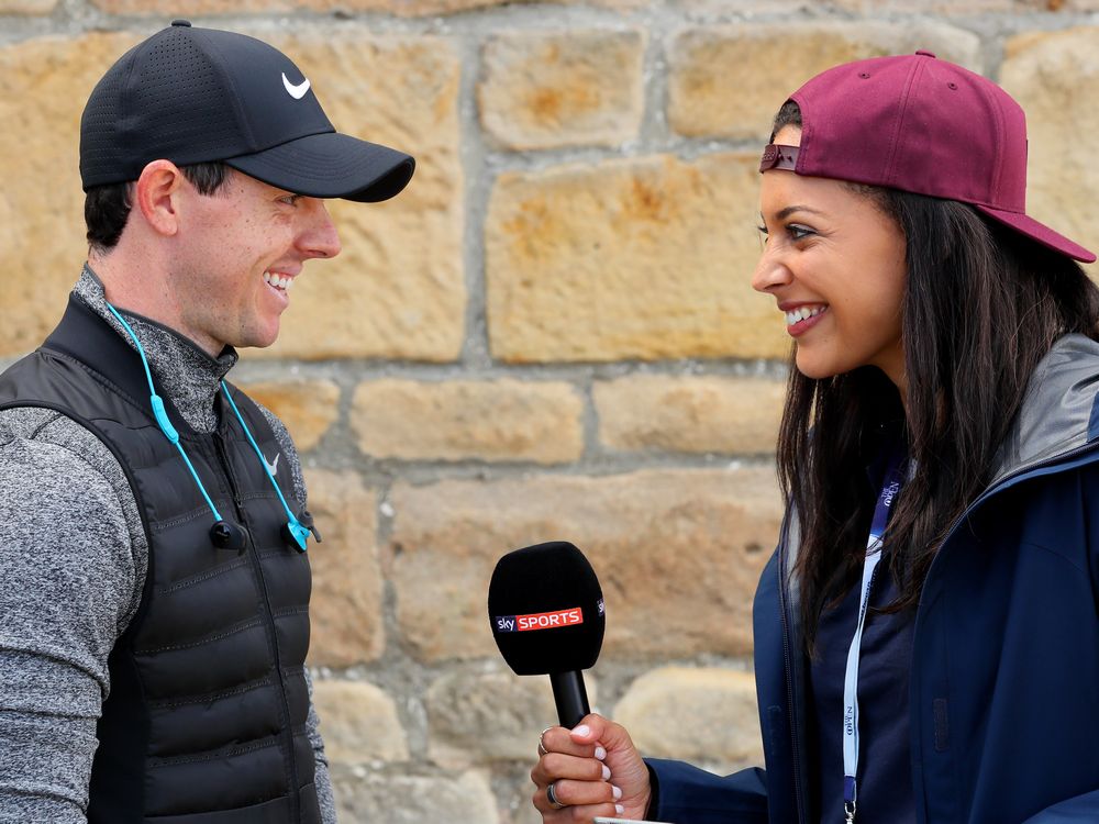 Rory Mc Ilroy of Northern Ireland gets interviewed by a TV reporter on Wednesday the day before the opening round of the Open Championship at Royal Troon in Troon Scotland