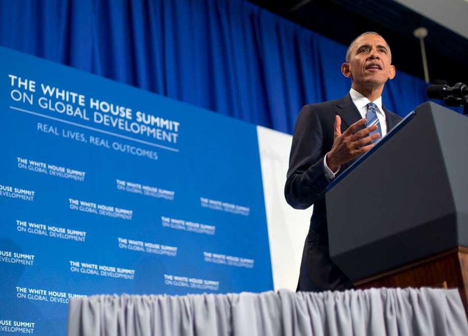 President Barack Obama speaks at the White House Summit on Global Development at the Ronald Reagan Building in Washington Wednesday