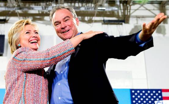 Running mate Democratic presidential candidate Hillary Clinton and her newly appointed vice president Senator Tim Kaine