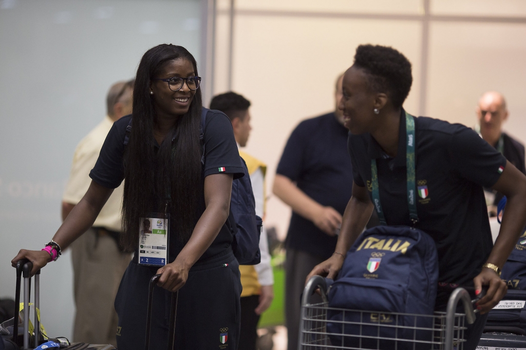 Members of the Italian olympic team arrive at the Rio de Janeiro International Airport in Rio de Janeiro Brazil Thursday