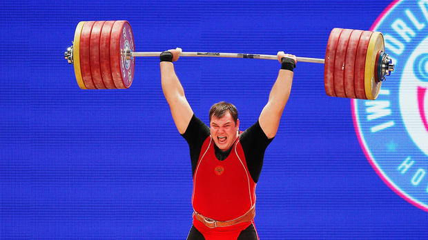 Russian Aleksei Lovchev competes at the 2015 IWF World Championships.                     Getty Images