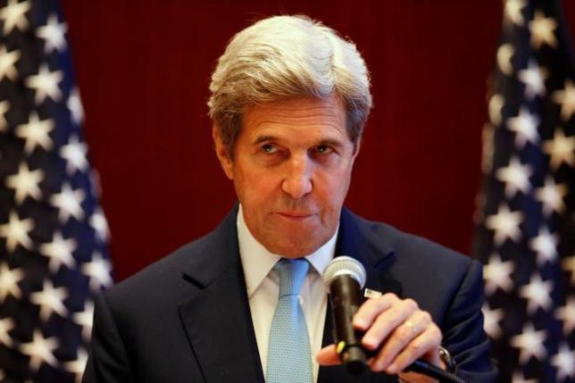 U.S. Secretary of State John Kerry attends a news conference at the sidelines of the ASEAN foreign ministers meeting in Vientiane Laos