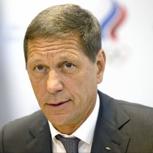 Russia's Olympic Committee Alexander Zhukov opens the meeting of Russia's Olympic Committee in Moscow Wednesday