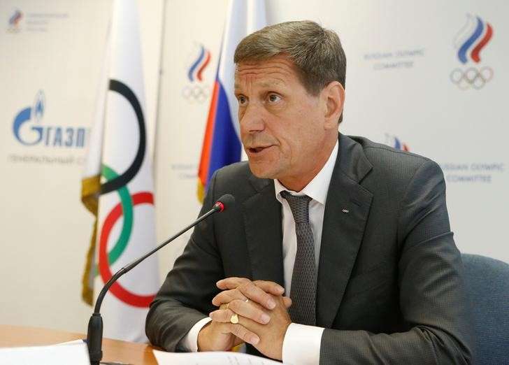 Russian Olympic Committee head Alexander Zhukov chairs a meeting with members of executive board of the Russian Olympic Committee to announce names of sportspeople selected to go to the 2016 Rio Games in Moscow Russia