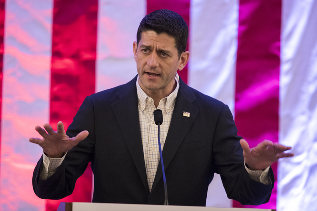 House Speaker Paul Ryan of Wis. speaks during a breakfast with Pennsylvania delegates during the Republican National Convention on Monday