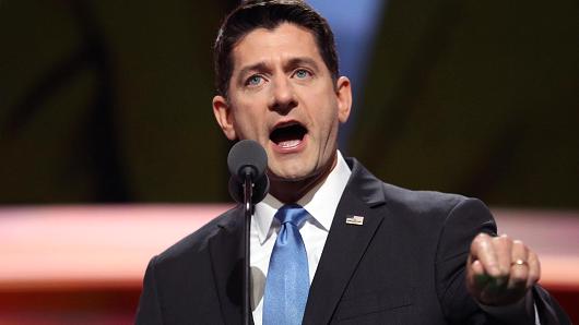 Speaker of the House Paul Ryan delivers a speech on the second day of the Republican National Convention