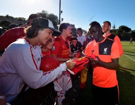 Sadio Mane of Liverpool during a signing session after the training session