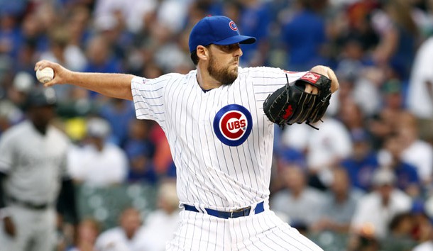 Jul 28 2016 Chicago IL USA Chicago Cubs starting pitcher John Lackey delivers a pitch during the first inning against the Chicago White Sox at Wrigley Field