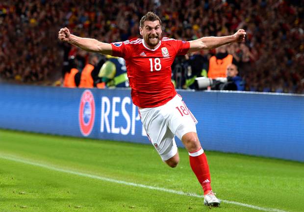 Semi-final bound Substitute Sam Vokes celebrates his late goal