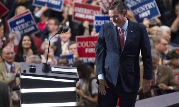 Sen. Ted Cruz R-Texas walks from the podium after speaking during the Republican National Convention on Wednesday in Cleveland