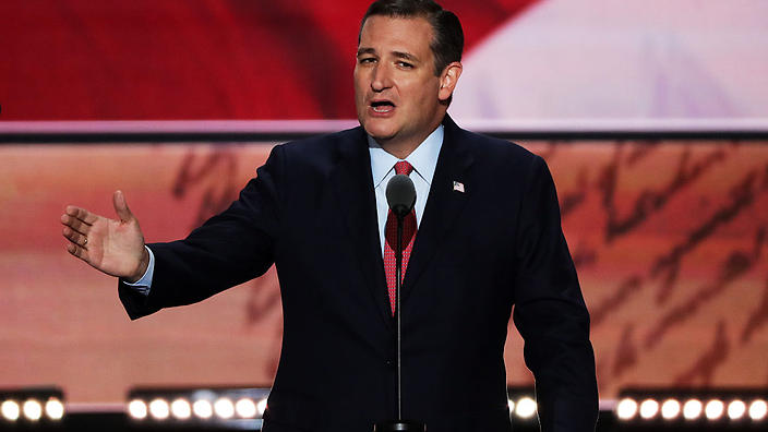 Sen. Ted Cruz delivers a speech on the third day of the Republican National Convention