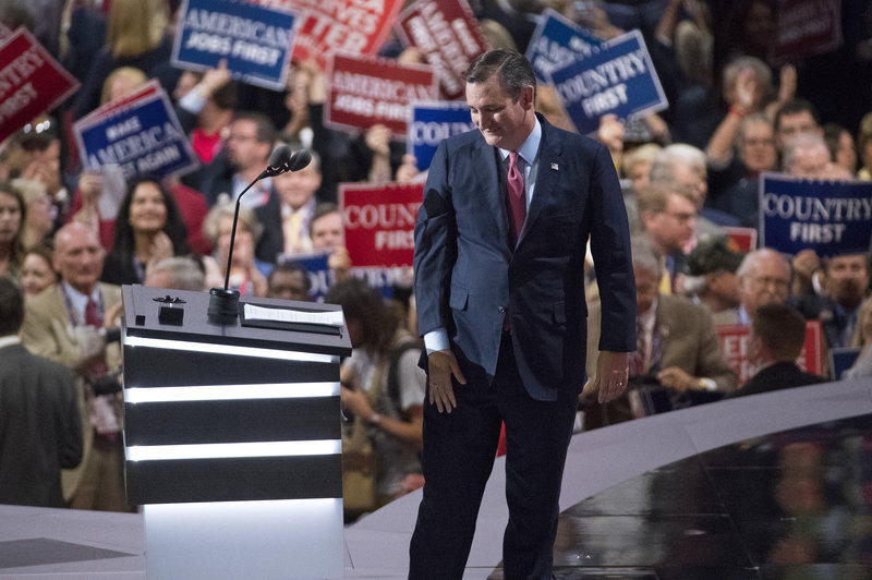 Sen. Ted Cruz leaves the stage after speaking during the Republican National Convention on Wednesday