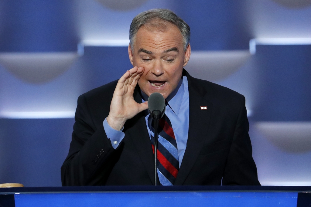 Senator Tim Kaine the Democratic vice presidential nominee asked the audience if they believed Donald Trump. Back came a thunderous “No!”AP