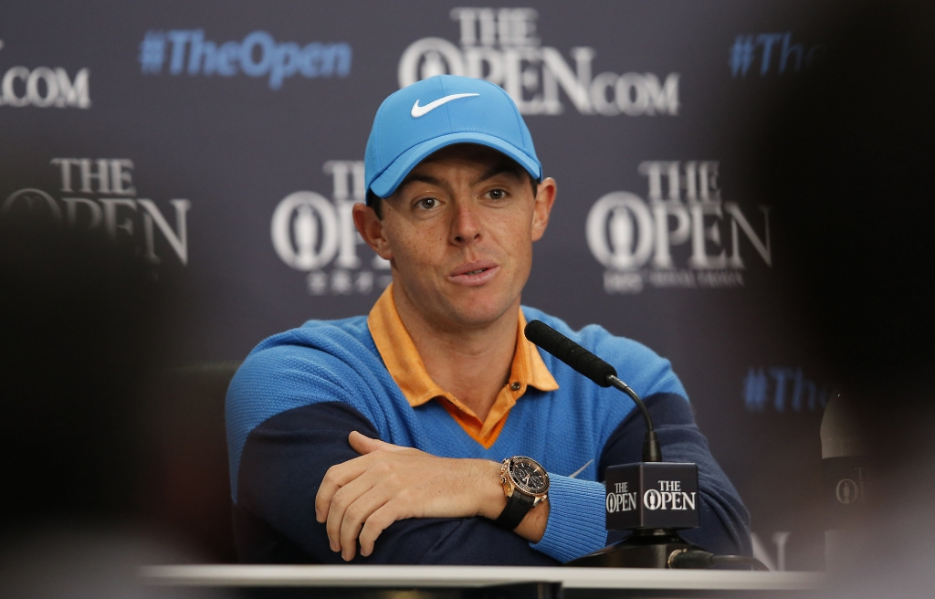 Rory Mc Ilroy of Northern Ireland speaks at a press conference for the British Open Golf Championships at the Royal Troon Golf Club in Troon Scotland Tuesday