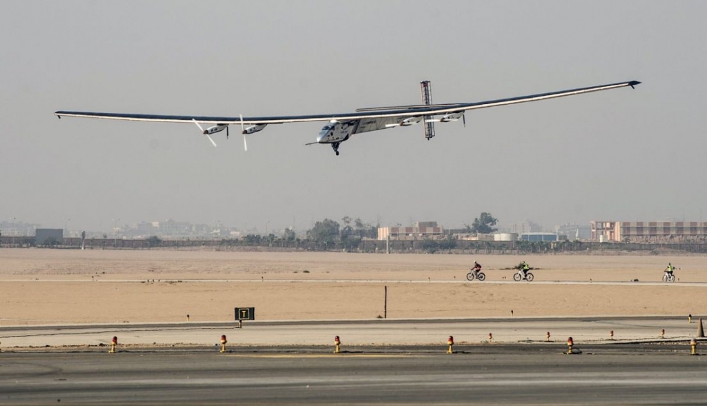 Solar Impulse 2 aircraft lands at Cairo International Airport