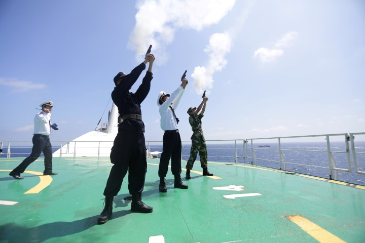 Soldiers from China's People's Liberation Army take part in a search and rescue exercise in the South China Sea