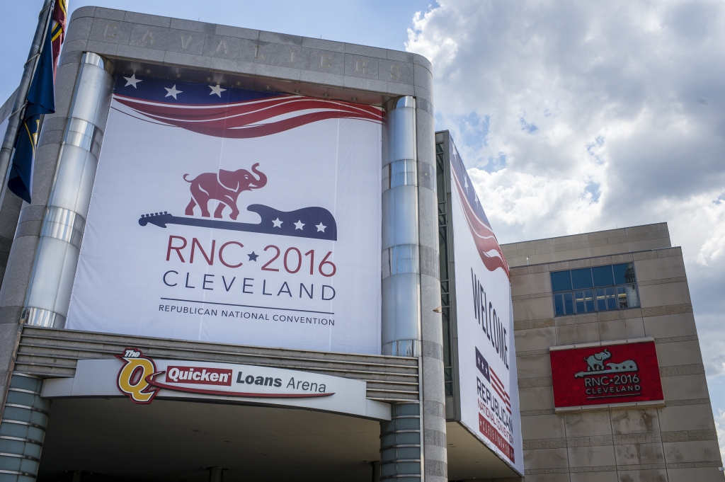 Quicken Loans Arena is decorated to welcome the Republican National Convention