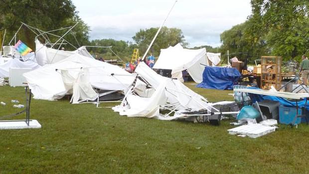 Storm damage at the Phelps Mill Festival near Underwood Minn. on Sunday