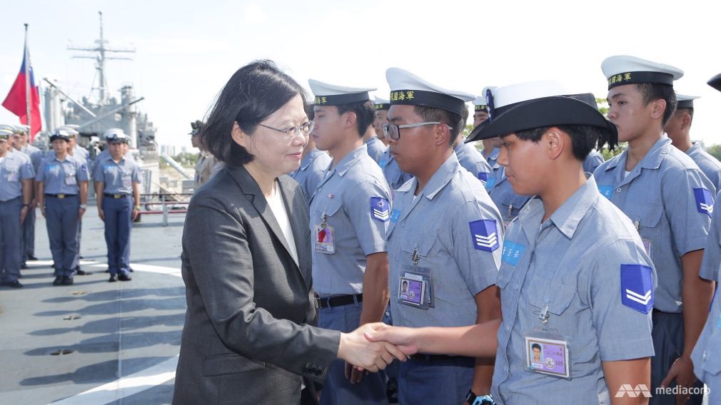 Taiwan President Tsai Ing-wen on board the frigate which set-off on a patrol mission to the South China Sea