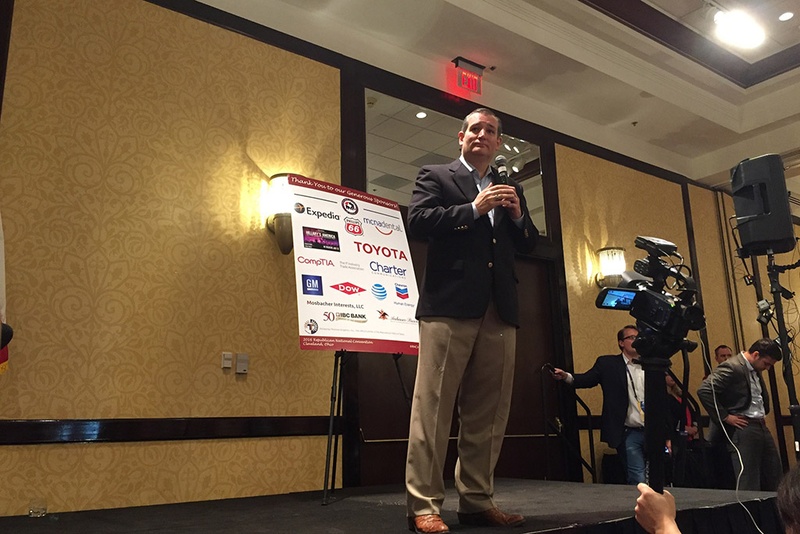 U.S. Sen. Ted Cruz speaks to the Texas delegation at the 2016 Republican National Convention in Cleveland Ohio