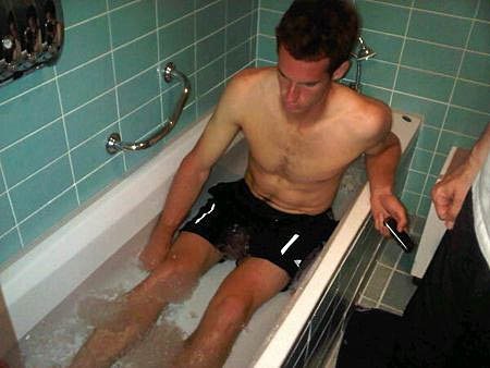 Andy Murray had an ice bath with his Wimbledon trophy