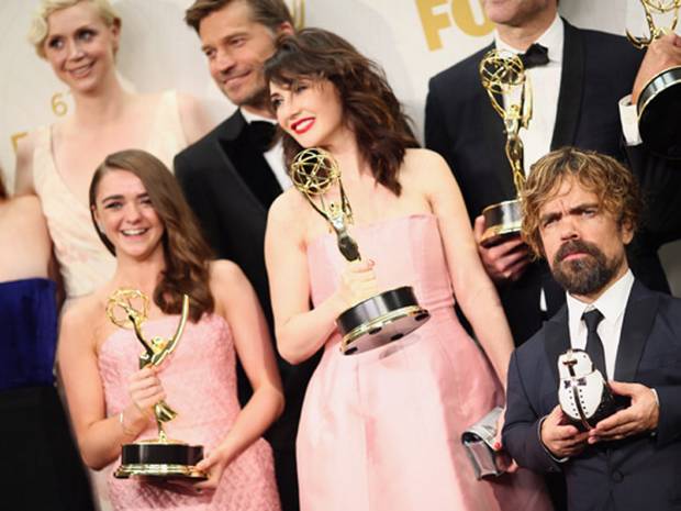 The Game of Thrones cast with their awards at last year’s event including Maisie Williams who plays Arya Stark