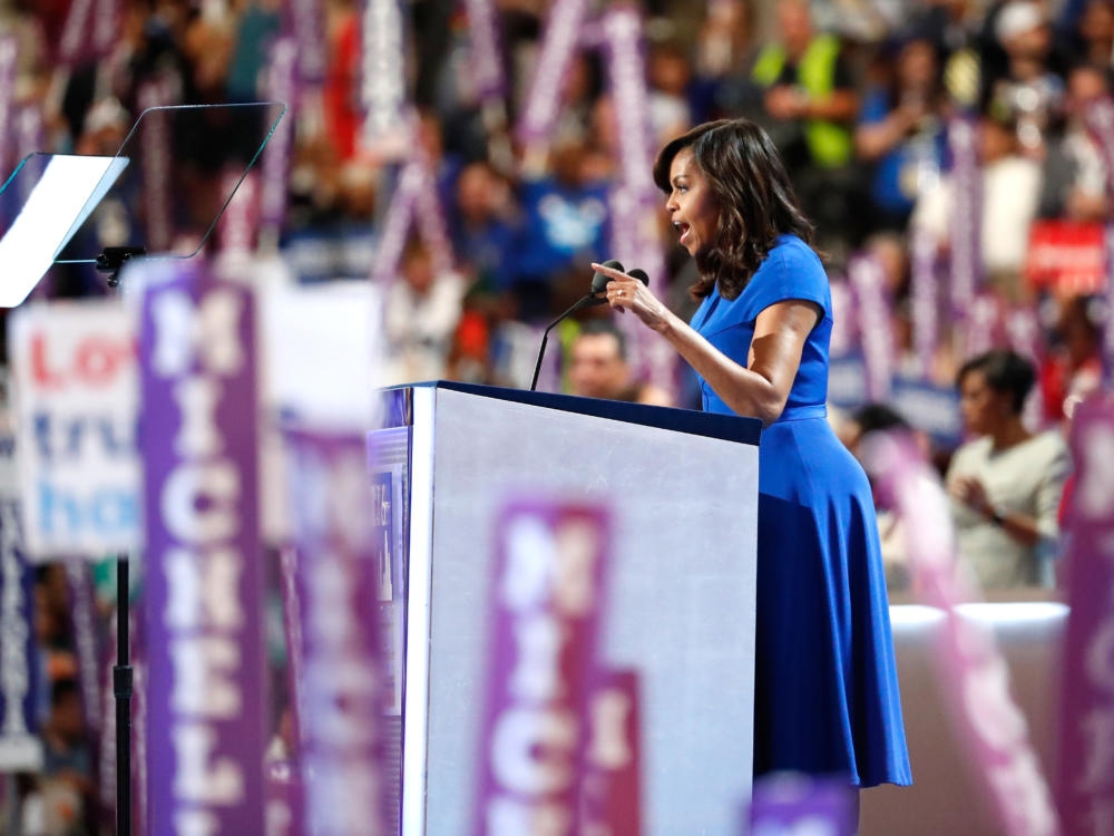 First lady Michelle Obama delivers remarks on the first day of the Democratic National Convention in Philadelphia