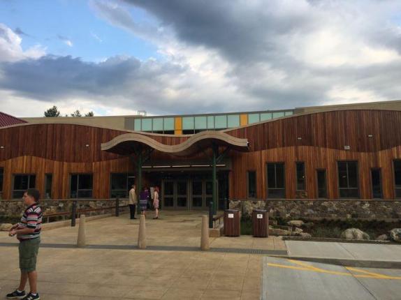 The front of the new Sandy Hook Elementary School. The $50 million school will open to students on Aug. 29