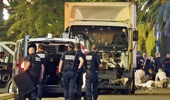 The truck was driven through a crowd of people gathered for France's national holiday fireworks display on the evening