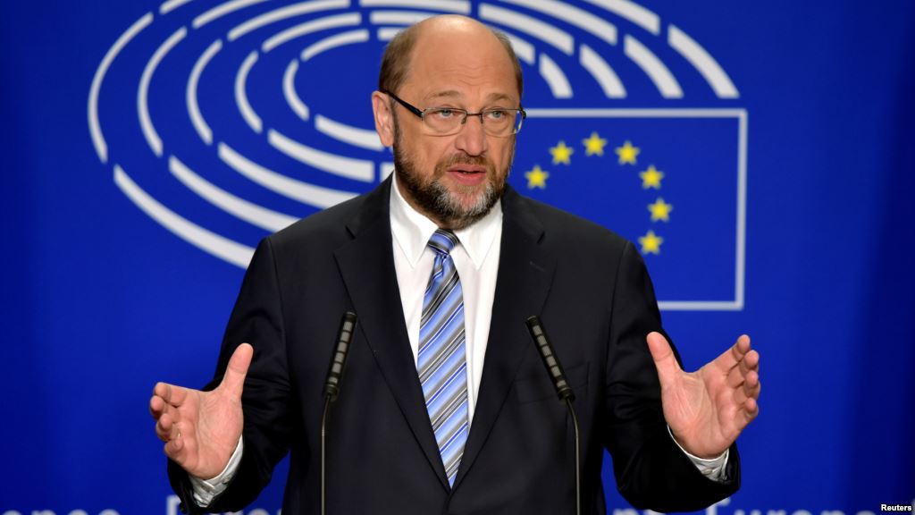 FILE- European Parliament President Martin Schulz gives a statement after the conference of Presidents at the European Parliament in Brussels Belgium