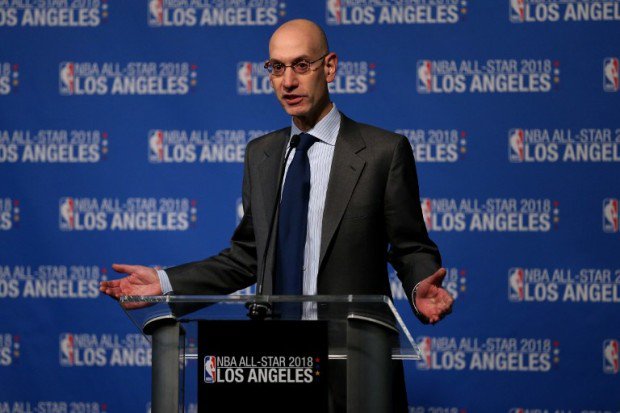 Adam Silver commissioner of the National Basketball Association announces that the 2018 NBA All Star game will be held in Los Angeles at Staples Center during a press conference at Staples Center