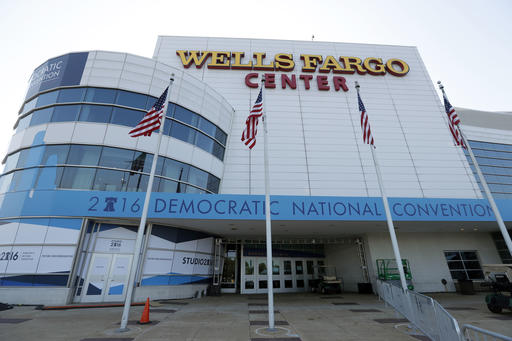 The outside of the Well Fargo Center is seen before the Democratic National Convention Saturday