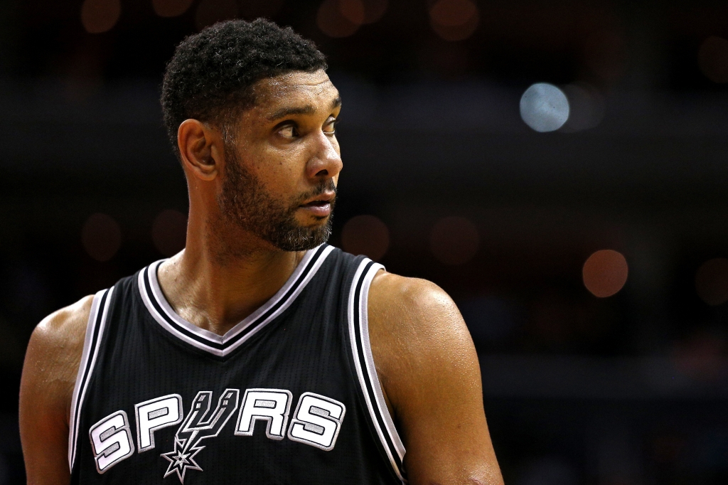 WASHINGTON DC- NOVEMBER 04 Tim Duncan #21 of the San Antonio Spurs looks on against the Washington Wizards during