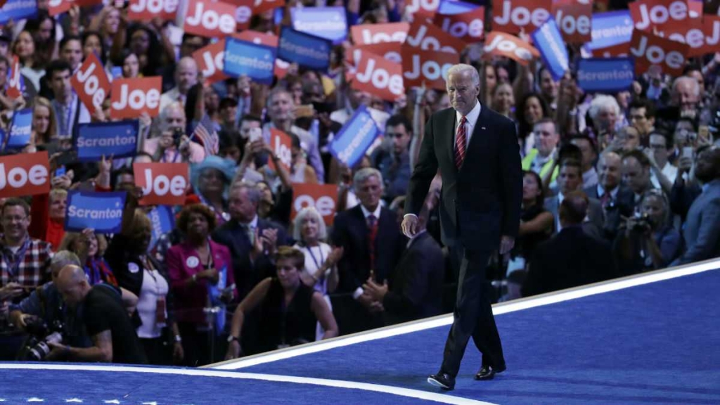 Vice President Joe Biden takes the stage during the third day of the Democratic National Convention Wednesday