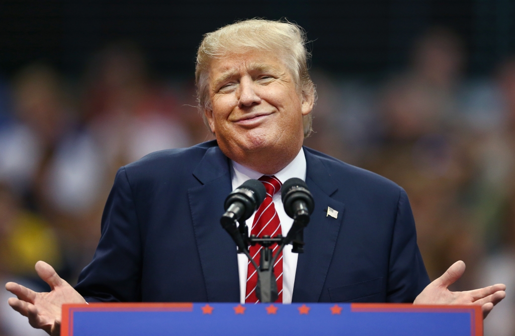 Republican presidential candidate Donald Trump speaks during a campaign rally at the American Airlines Center in Dallas on Sept. 14 2015