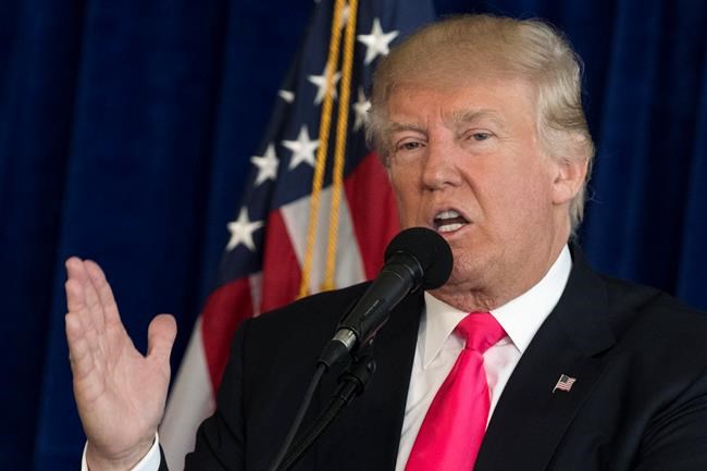 Republican presidential candidate Donald Trump speaks during a news conference at Trump National Doral Wednesday