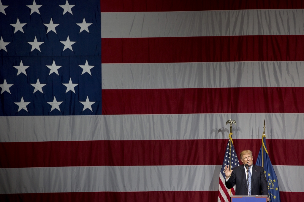 Westfield Indiana. Trump is campaigning amid speculation he may select Indiana Gov. Mike Pence as his running mate. (Phot