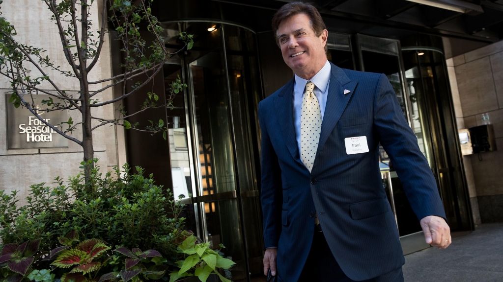 Paul Manafort leaves the Four Seasons Hotel after a meeting with Donald Trump and Republican donors last month in New York City