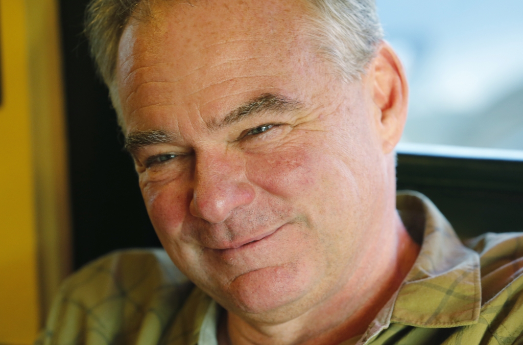 Democratic vice presidential candidate Sen. Tim Kaine D-Va. talks with friends as he arrives for breakfast at a diner in Richmond Va. Tuesday