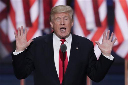 Republican Presidential Candidate Donald Trump speaks during the final day of the Republican National Convention in Cleveland Thursday