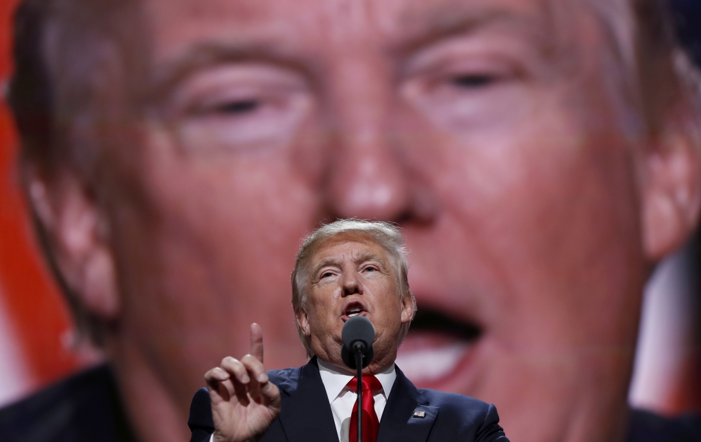 Republican Presidential Candidate Donald Trump speaks during the final day of the Republican National Convention in Cleveland Thursday