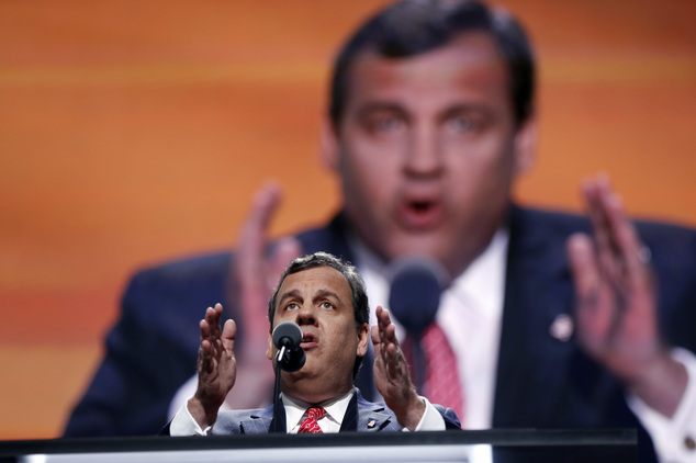 New Jersey Gov. Chris Christie speaks during the second day session of the Republican National Convention in Cleveland Tuesday