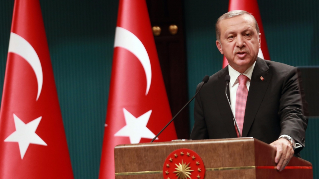 Turkish President Recep Tayyip Erdogan speaks during a news conference following the National Security Council and Cabinet meetings at the Presidential Palace in Ankara on Wednesday