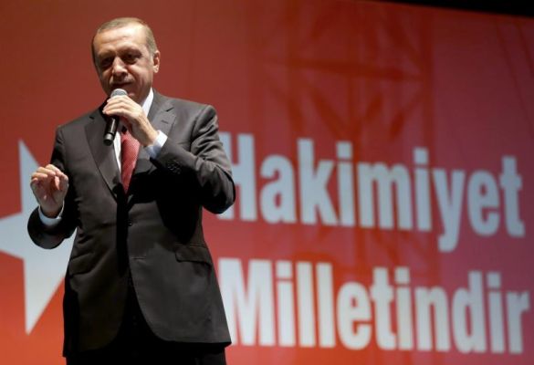 Turkey's President Recep Tayyip Erdogan addresses his supporters